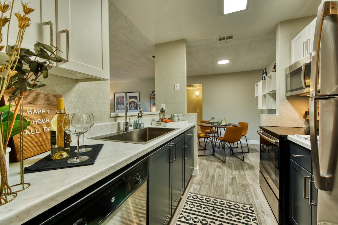 Apartment rental unit kitchen and dining room