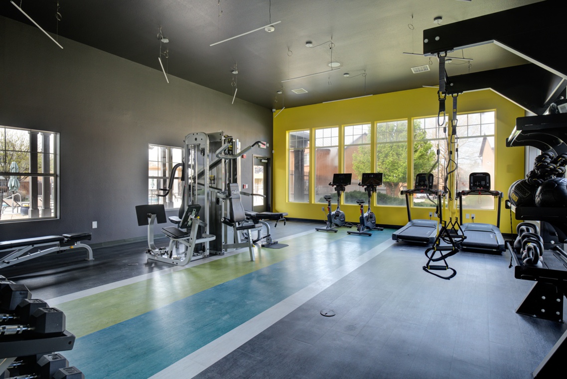 Gym with various workout equipment